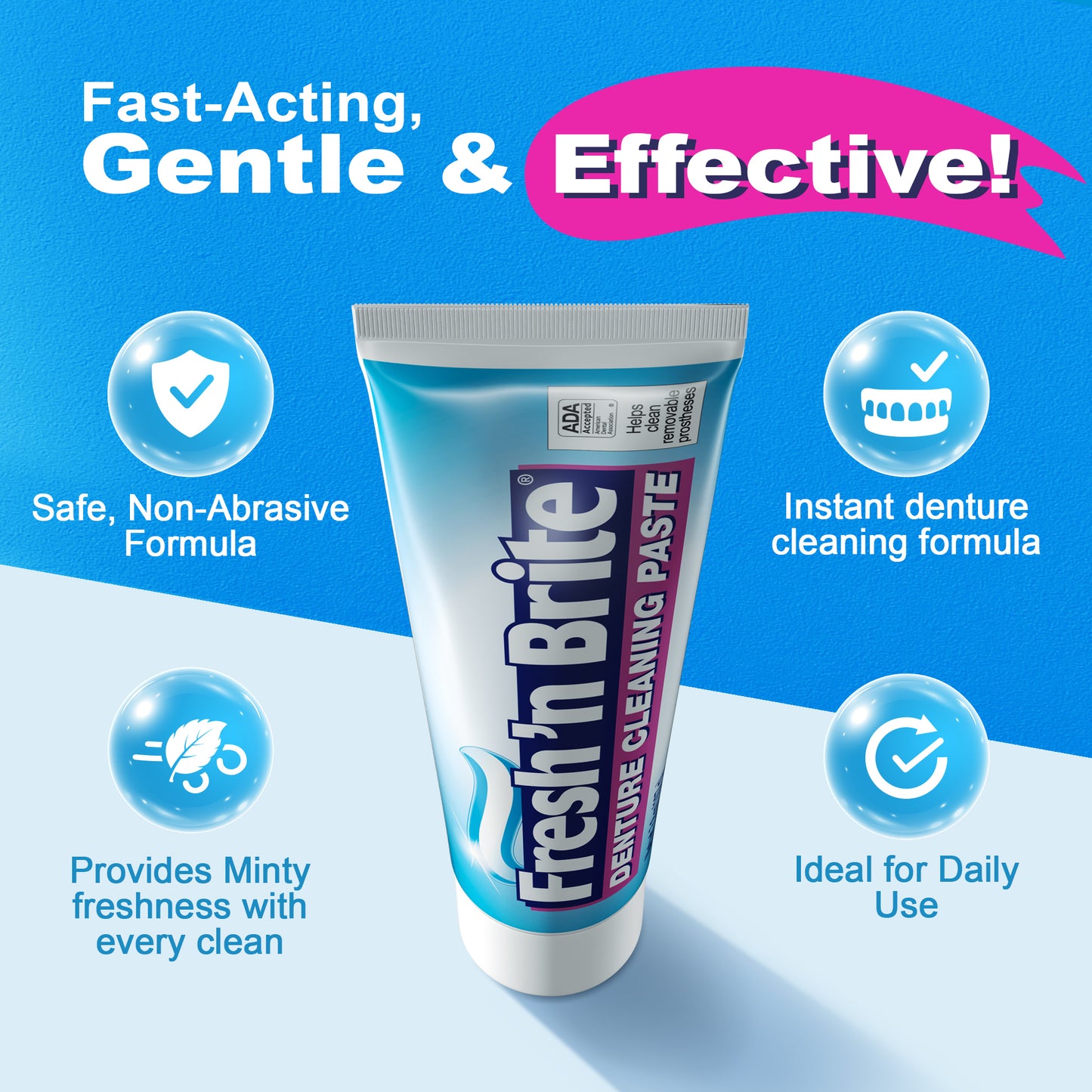 Fresh 'n Brite Denture Cleaner Paste, ADA Accepted Dual Action Formula for Fresh Breath