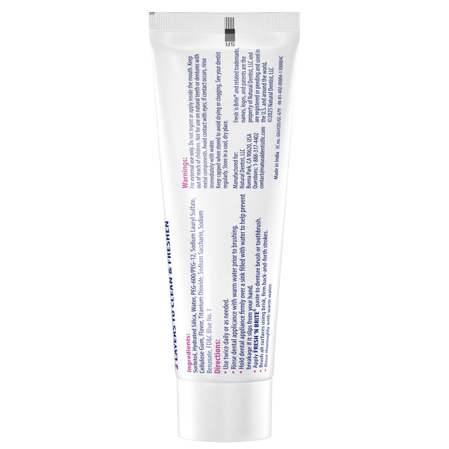 Fresh 'n Brite Denture Cleaner Paste, ADA Accepted Dual Action Formula for Fresh Breath
